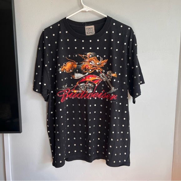 Vintage Furst of a Kind Budweiser T-shirt Rhinestone Covered Bedazzled XL - Picture 1 of 4